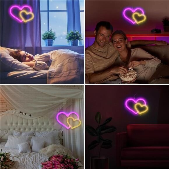 Heart Neon Signs Pink Decorations Lights LED Wall Décor Wedding, Party, Home NEW - Picture 7 of 8